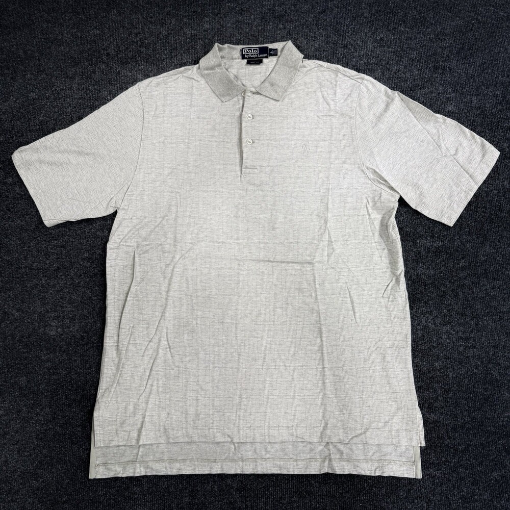 Polo Ralph Lauren Mens Large Golf Fit Polo Shirt Gray Plaid Short Sleeve Pony